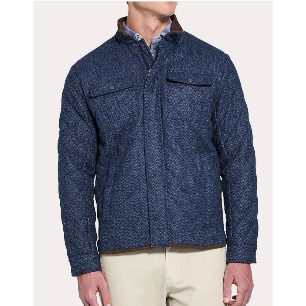 Peter Millar Sterling Herringbone Shirt Jacket Size XL 100% Wool Quilted Snapzip